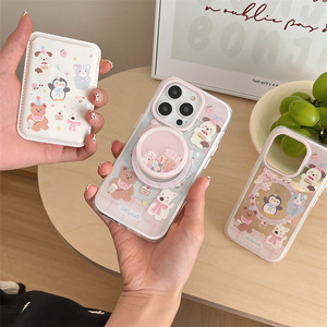 เคสลายดอกไม้น่ารัก รูปหมีกระต่าย พร้อมขาตั้งแม่เหล็กสองชั้น สำหรับ iPhone 17 Pro Max, iPhone 16, iPhone 15 - Product Image 3