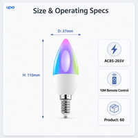   Lampe à bougie intelligente RGBW double mode 5W 270lm LED E14/E27 AC85-265V 120 °   Lumière décorative Beam CRI 90 avec contrôle par application 10M