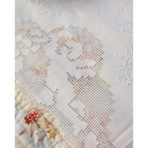 Ensemble de draps pour lit double en coton et lin mélangé avec des motifs d'anges siciliens, draps ajustés et plats - Product Image 1