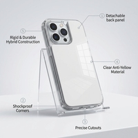 Coque de téléphone portable transparente détachable compatible avec le 13 Pro Max, design surélevé aux quatre coins, aspiration magnétique