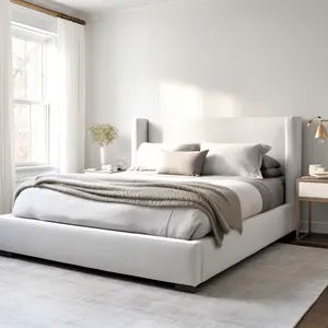 Wholesale furniture custom fabric panel platform oak wood frame bedroom queen king size bed with drawer