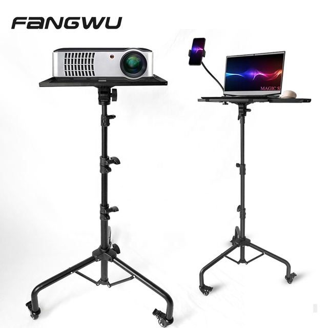 Universal Black Portable Computer Holder Projector Tripod Stand With Moving Wheel