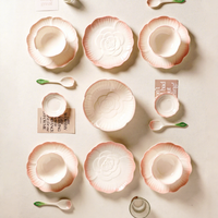 Bol à matcha en céramique écologique sous glaçure, en forme de fleur de lotus, avec fouet à thé rose et bleu, style Japandi, pour jeunes filles