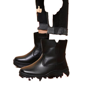 Botas de Nieve Forradas de Lana para Invierno, de Cuero Negro, Impermeables, con Tacón Medio, Cálidas, para Exteriores, para Hombres Mayores, Cómodas, con Suela Antideslizante - Product Image 2