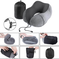 Oreiller de voyage pour le cou Massage en mousse à mémoire de forme oreiller en forme de U ou utilisation de bureau de voiture d'avion avec étui de transport masque pour les yeux et bouchons d'oreille