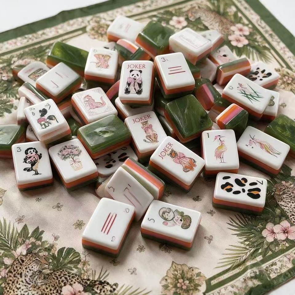 American Mahjong Set 160 Tiles Green Jade Acrylic Tropical Rainforest ...