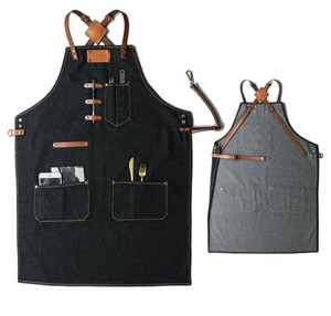 Delantal de algodón con pechera de tela vaquera, delantal de piel profesional de Chef <span class=keywords><strong>Barista</strong></span>'s Workshop BBQ negro - Product Image 3