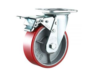 Rueda Giratoria Industrial de 150 mm <span class=keywords><strong>con</strong></span> Núcleo de Hierro Fundido y Poliuretano (PU) de 4/5/6/8 Pulgadas <span class=keywords><strong>con</strong></span> <span class=keywords><strong>Freno</strong></span> - Product Image 1
