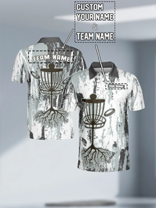 <span class=keywords><strong>Polo</strong></span> personnalisé pour homme en polyester à manches courtes, motif camouflage bleu et noir, pour le disc golf, sublimation - Product Image 1