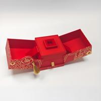 Boîte cadeau d'art de luxe écologique faite à la main, rouge, à double porte, avec tiroir, logo personnalisé en feuille d'or, gaufrage, revêtement UV, emballage haut de gamme