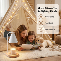 Lampe de lecture chauffe-cire minimaliste avec abat-jour conique, variateur rotatif, veilleuse de chevet sur base en bois