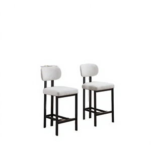 Modern Counter Height Bar Stools Set 2 Chenille Upholstered Backrest- Metal Legs Eco-Friendly Outdoor Hotel <b>Kitchen</b> Dining <b>Chair</b> - Product Image 4