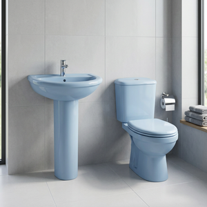 Conjunto de lavabo de pedestal de inodoro de dos piezas de cerámica de calidad comercial Color azul cielo para uso en el baño Mercado de Togo a un precio económico - Product Image 1