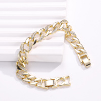 Bracelet CM14k en Or Plaqué Or, Chaîne Cubaine Sertie de Diamants, Luxe Léger, Haute Sensibilité, pour Hommes et Femmes, Vente en Gros