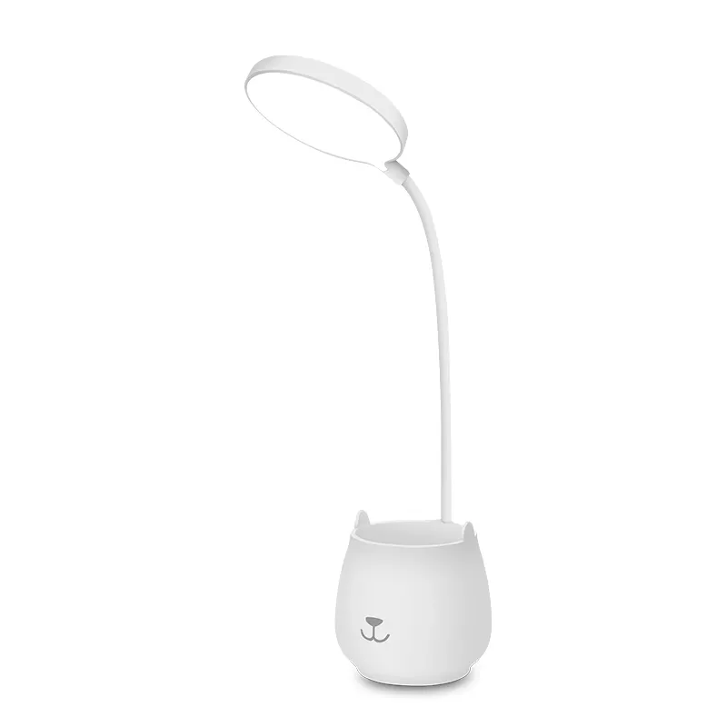Flexible LED Desk Lamp with brush pot and mobile phone holder USB rechargeable table lamp for reading