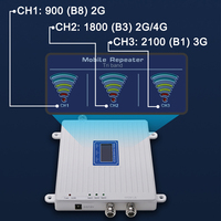 Repetidor de señal móvil GSM, repetidor de tres bandas, 900, 1800, 2100 mhz, 23dBm, 70dB, 2G, 3G, 4G