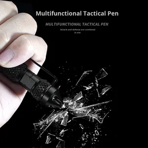 Bút chiến thuật cấp công nghiệp chống nước IPX5, đầu thép vonfram HF, tay cầm chữ <span class=keywords><strong>D</strong></span>, màu đen, <span class=keywords><strong>d</strong></span>ùng để sinh tồn ngoài trời, phá kính - Product Image 2