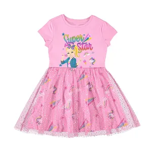 2023夏かわいいカスタマイズピンクドレスユニシオンファッショナブルな小さな女の子フロックチュールレインボー幼児の女の子のための二重層ドレス