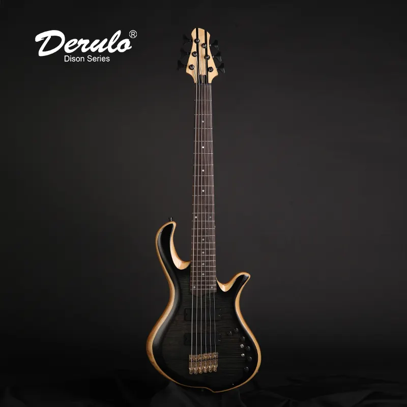 Derulo Bass guitarra eléctrica OEM personalizado 6 cuerdas de bajo eléctrico de bajo 5 piezas cuello y flameado de arce superior Custombody