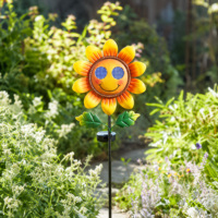 Lampe solaire de jardin en métal étanche IP65 en forme de tournesol avec motif visage souriant, LED, pour décoration extérieure