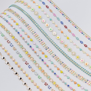 Catena personalizzata in ottone dorato con cuore colorato fiore di elefante a forma di farfalla Plane in smalto <span class=keywords><strong>perline</strong></span> per creare gioielli fai da te - Product Image 1