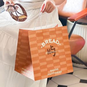 Customizable Eco-Friendly Kraft Paper Baking Tote <b>Bag</b> for <b>Cake</b> Shop Food Dessert Bread Takeaway Packaging - Product Image 3