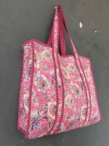 Bolsa de Mano Acolchada de Algodón con Estampado de Bloques, Multiusos, para Trabajo, Viajes, Compras, Bolso de Hombro - Product Image 4