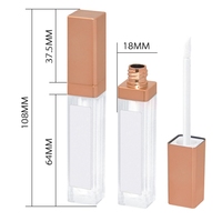 Tube Lip Gloss Plastik Hitam Persegi dengan Tutup Sekrup, Sablon Layar LED, Kapasitas 5ml dan Cermin
