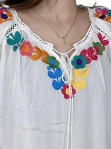 Camicia a maniche corte da donna con ricamo estivo da donna camicetta bianca in lino di cotone con <span class=keywords><strong>frange</strong></span> larghe - Product Image 4