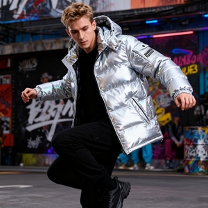 <span class=keywords><strong>Piumino</strong></span> Streetwear da <span class=keywords><strong>Uomo</strong></span> <span class=keywords><strong>Imbottito</strong></span> di Alta Qualità, Giacca Invernale Lucida Oversize con Cappuccio e Zip - Product Image 2