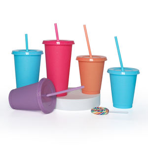 Vaso de Plástico Rojo Sólido Personalizado para Bebidas Frías, 16oz/24oz, con Tapa y Pajita, con Brillo - Product Image 3