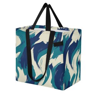 Custom Teal Abstract <b>Canvas</b> <b>Tote</b> Bag Double Handle Large 32L Reusable Art Print Shopping Bag Wholesale - Product Image 2