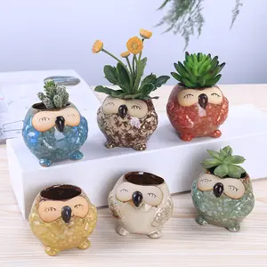 Personalizzato Indoor piccolo carino colorato dipinto a mano Cactus ceramica animale gufo vasi per piante grasse