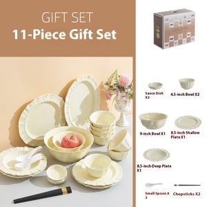 Juego de <span class=keywords><strong>vajilla</strong></span> desechable de cerámica crema moderna con kit de utensilios cuencos de diseño de encaje para regalos de inauguración de la casa de frutas uso doméstico - Product Image 6