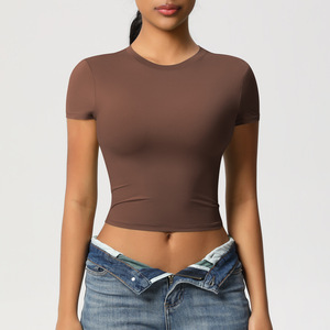 Top de Pilates de secado rápido informal ajustado de nailon transfronterizo de doble cara, ropa de Yoga de manga corta para correr, Fitness, Camiseta deportiva - Product Image 2