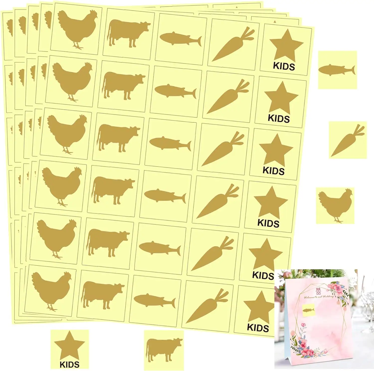 Wedding Meal Choice Wedding Meal Indicator Stickers - Beef Fish Chicken Food for Kids Place Card Menu Choices Catering Wedding
