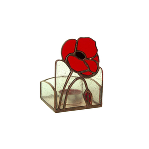 Flor roja con negro <span class=keywords><strong>estambre</strong></span> de vidrio sostenedor de vela de <span class=keywords><strong>cristal</strong></span> hecho a mano arte trabajo - Product Image 1