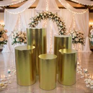 Housse de socle en tissu métallique doré LED, faite à la main, amovible, pour support à gâteau, idéale pour les fêtes et mariages, pour socle cylindrique - Product Image 1