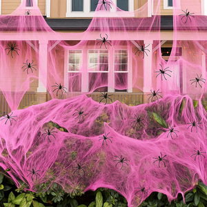 Telaraña de Algodón Rosa de Halloween, Telaraña Artificial, Decoración para Exteriores, Accesorios para Crear Ambiente en el Patio - Product Image 2