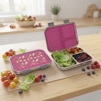 Aohea Boîte à lunch en acier inoxydable Boîte à bento en acier inoxydable 100% sans BPA Boîte à bento à trois compartiments étanche pour enfants pour l'école