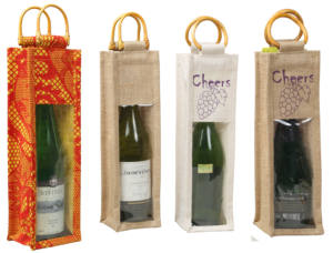 Bolsas para botellas de vino de yute 100% de arpillera biodegradable ecológica con ventana de PVC y mango de caña Embalaje textil - Product Image 2