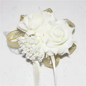 Свадебное украшение, свадебный корсаж с розой на запястье, ручной цветок, шелковое кружево, искусственная пена пэ, для невесты, подружки невесты, цветок на запястье, рождество