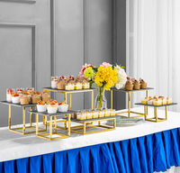 Plateau de présentation de gâteaux et desserts en métal doré pour buffet, table de pâtisserie, stand de restauration pour mariage et décoration d'hôtel