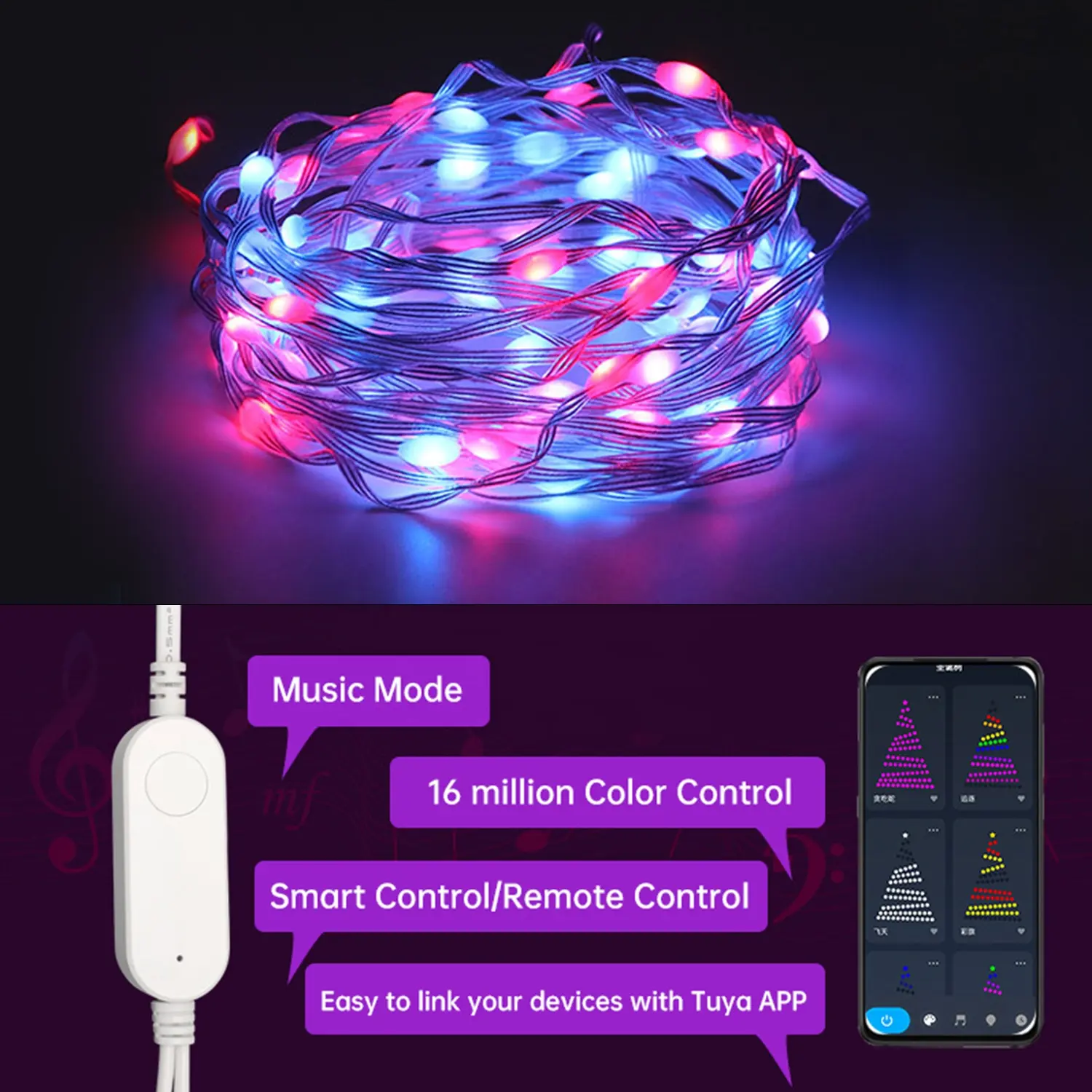 RGB Waterproof Fairy Christmas Tree Lights Music Remote Control Smart WiFi TuYa APP Control LED String Light