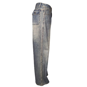 Jean décontracté pour <span class=keywords><strong>femme</strong></span>, coupe droite large, longueur intégrale, en denim bleu délavé, respirant et lavable, idéal pour l'été - Product Image 4