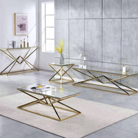 Table basse moderne simple en acier inoxydable avec plateau en verre plaqué or, luxe léger, salon, petit appartement, table d'angle de canapé
