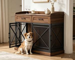 Meilleure Vente : Grand chenil en bois de 43,3 cm avec tiroirs, table d'appoint intérieure pour chiens de grande et moyenne taille, conception à triple porte - Product Image 1