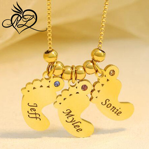 I Piedi Del Bambino personalizzato Inciso I Bambini <span class=keywords><strong>Nome</strong></span> Con Birthstone Pendente Della Collana Per La festa della Mamma Regalo - Product Image 5