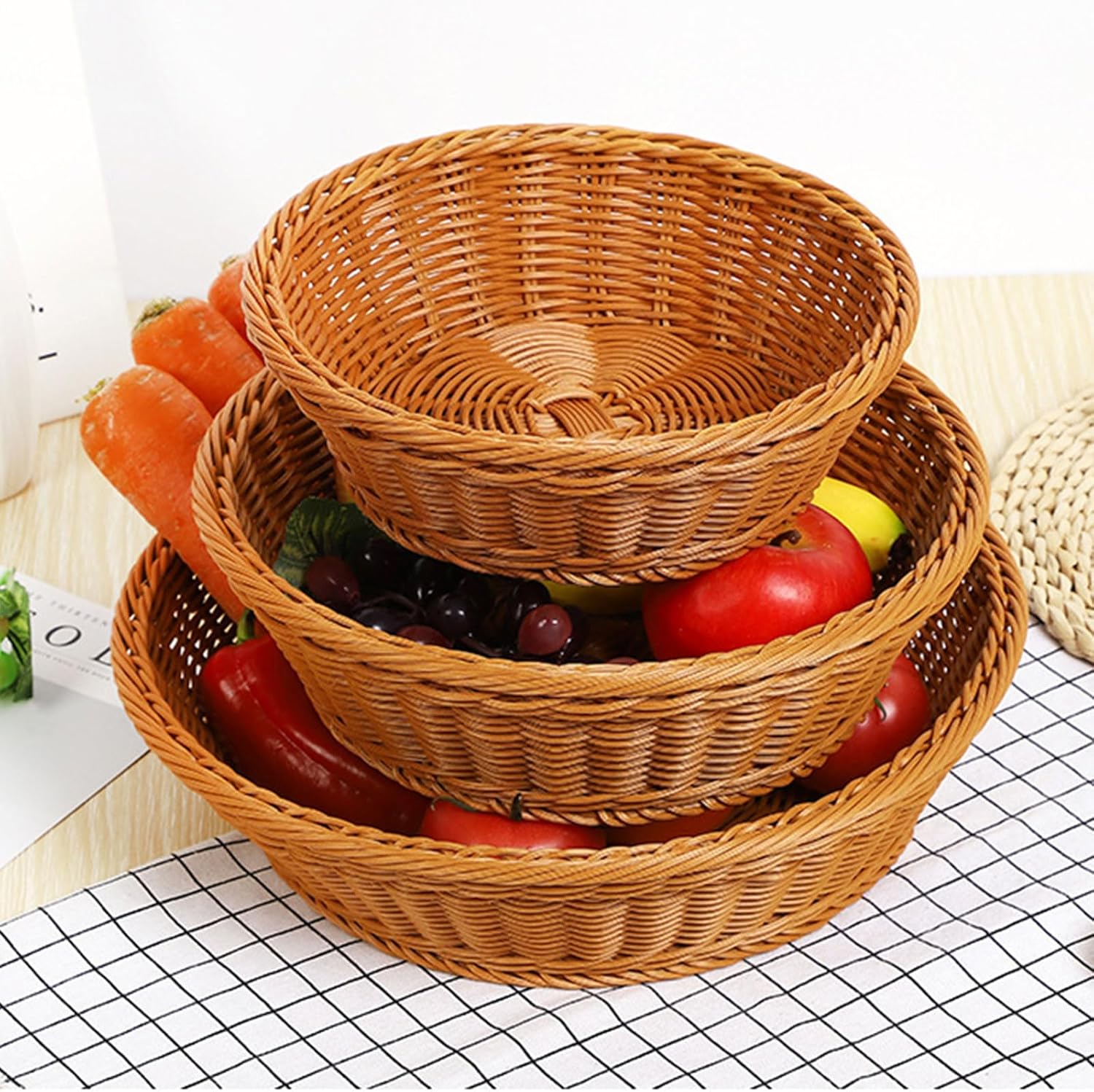 1PCS Brown Hand-Woven PP Rattan Basket