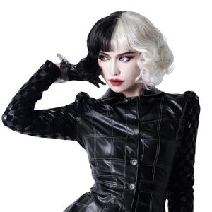 Ensemble de costume de Cruella Dalmatian avec robe noire, gants rouges, collier de perles et perruque pour cosplay adulte - Product Image 3